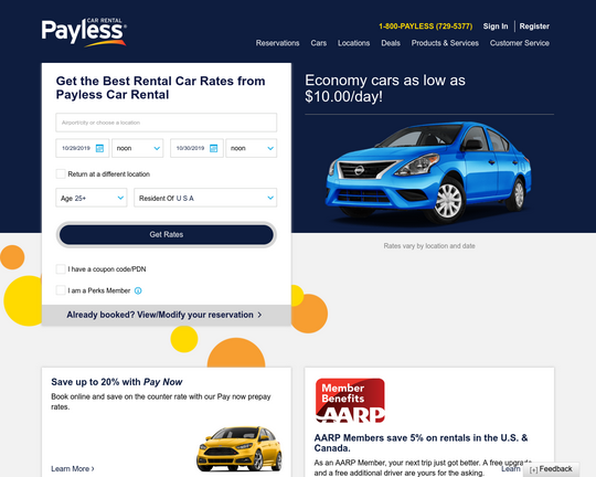 Aarp payless car rental sales