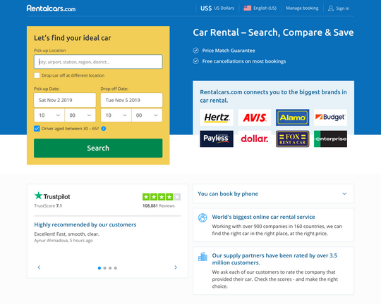 Rentalcars com аренда авто